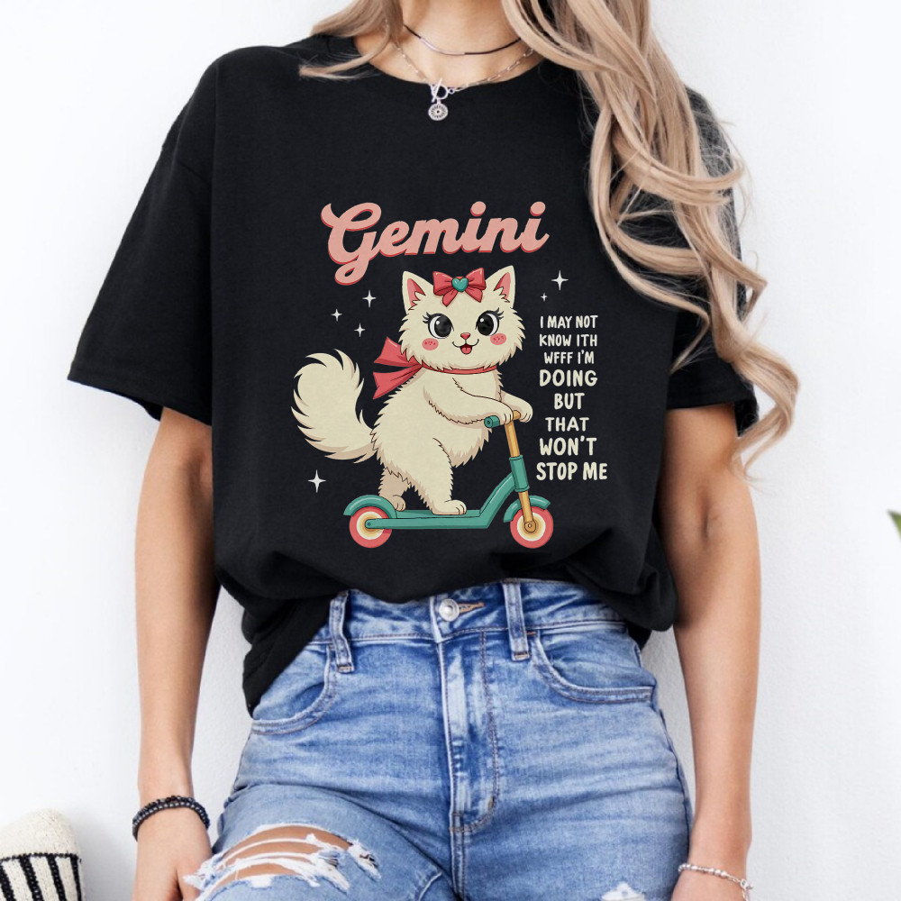Camiseta Feminina Juvenil Gêmeos Gatinho de Patinete Blusa Unissex Algodão Premium Streetwear Envio Imediato