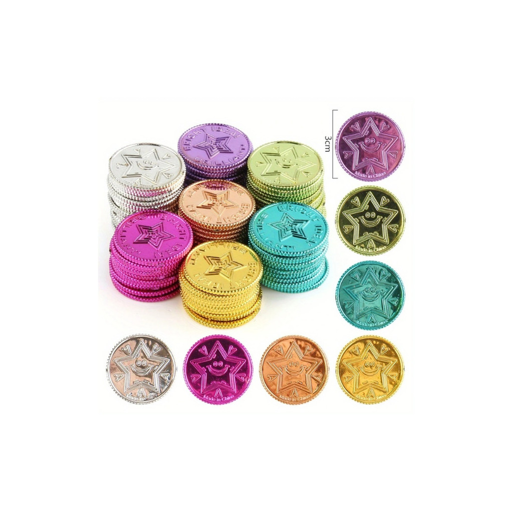 Moedas Estrela Brilhantes 50 Unidades – Coloridas para Festas, Aventuras e Presentes