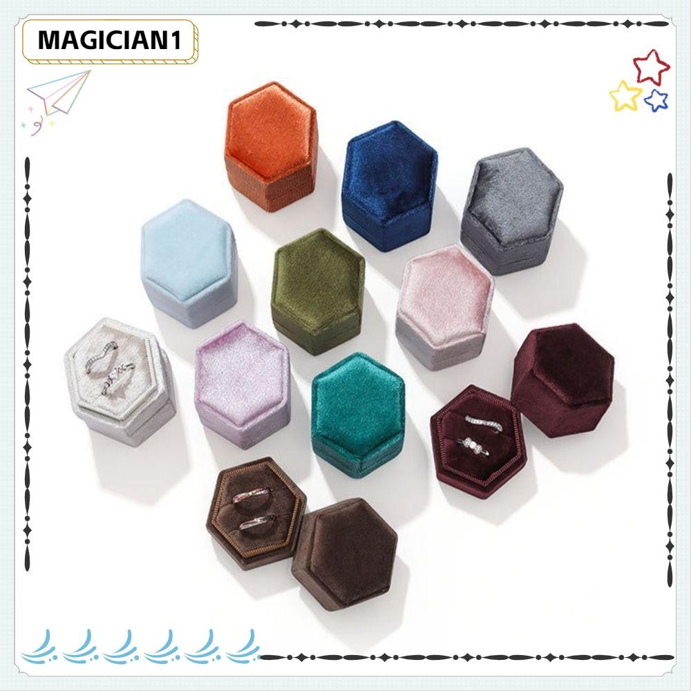 Caixa De Joias MAGICIAN , Anel De Veludo Com Sensação Premium , Elegante Um Par De Anéis Hexagonal De Aniversário em Oferta na Shopee