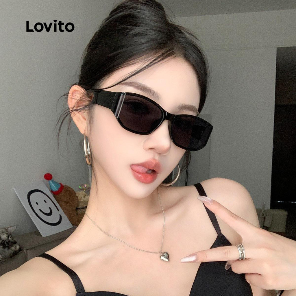 Lovito Óculos de sol casuais de superfície lisa Cat Eye com proteção Uv Óculos de sol versáteis para mulheres LFA77518 - Fashion Accessories