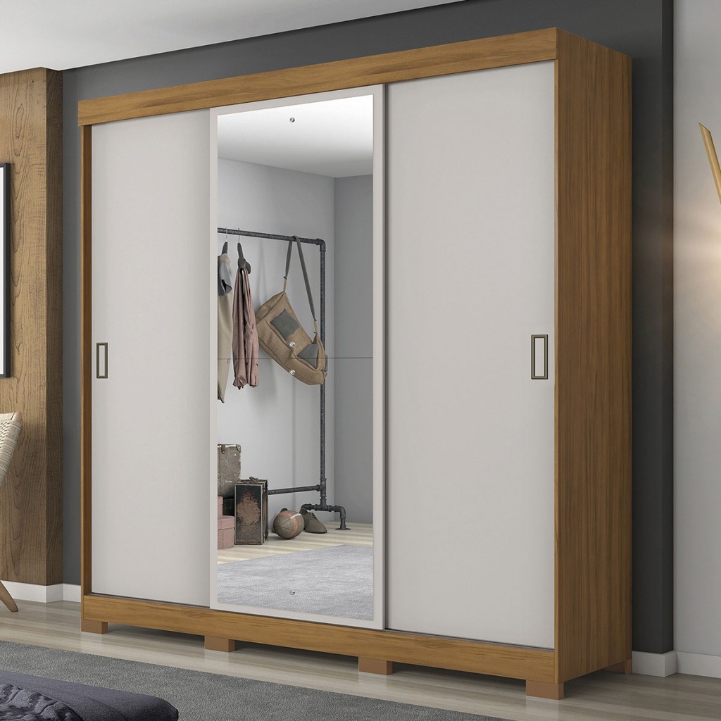 Guarda-Roupa Casal Édem 3 Portas 4 Gavetas Com Espelho - Pnr Móveis em Oferta na Shopee