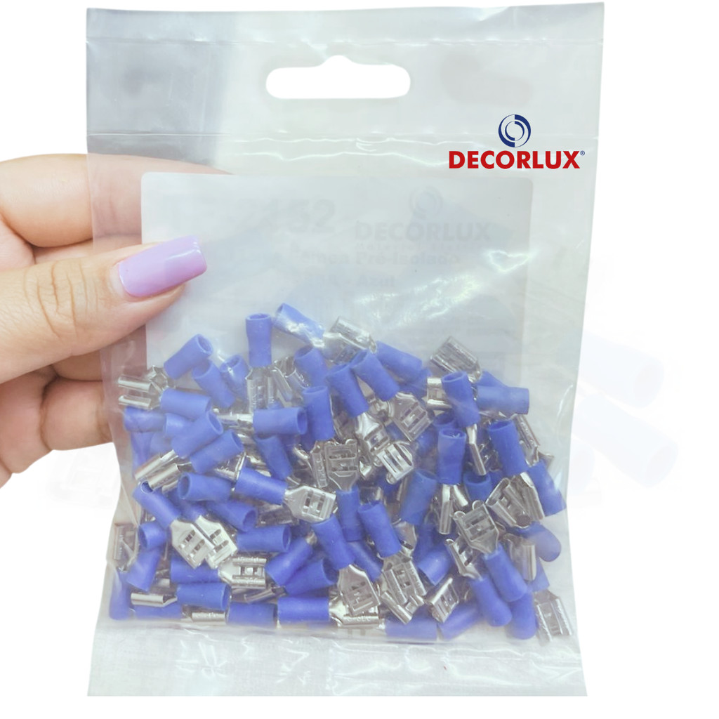 Kit Terminal Fêmea Pré-isolado 1.5 A 2.5mm Azul 100un Faston