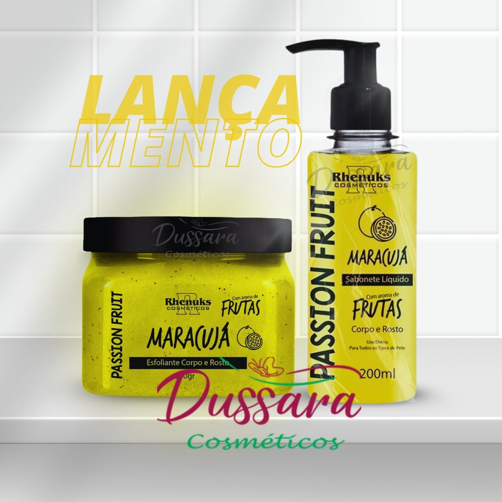 Kit Esfoliante + Sabonete Líquido Rosto e Corpo | Maracujá | Rhenuks em Oferta na Shopee