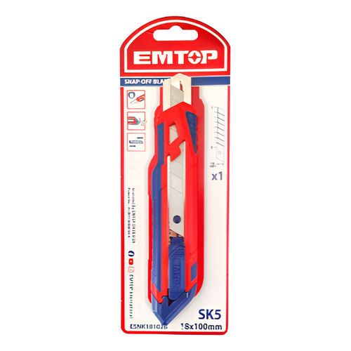 Estilete Emborrachado Retrátil 18m 100mm SK5 Emtop em Oferta na Shopee