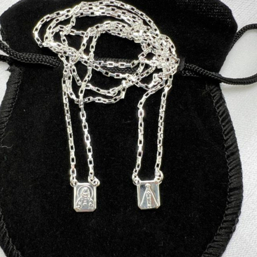 Corrente Escapulário Cartie Masculino Nossa Senhora Aparecida Plaquinha Jesus Banhado prata 925 a Ouro 18k