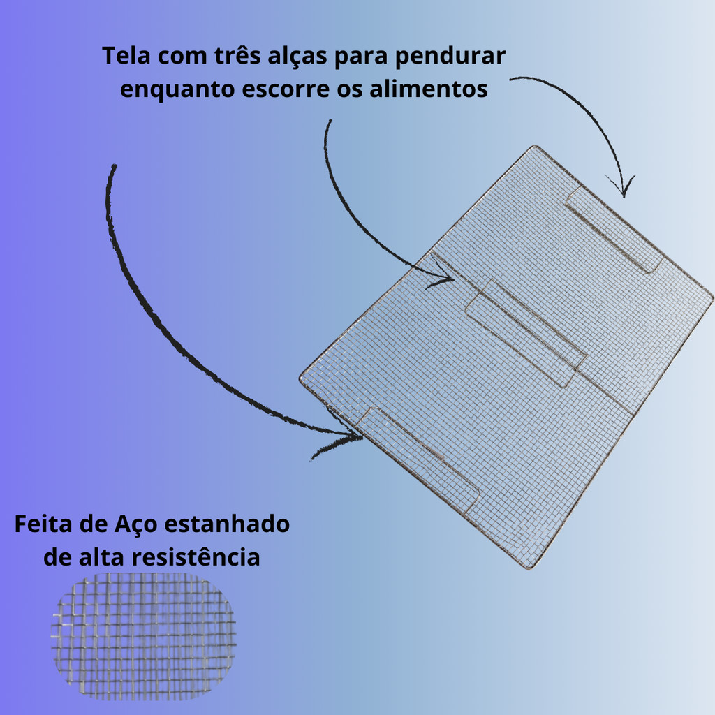 Tela Grelha P/ Escorredor Fritura Inox 40x50x6cm Salgados