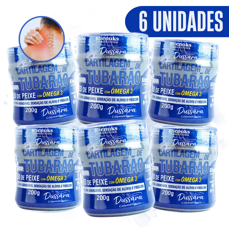 Kit 6 Gel Para Massagem Muscular Cartilagem de Tubarão (com Ômega-3) 200g Rhenuks