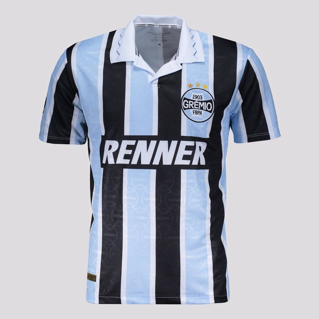 Camisa Grêmio Retrô 1995 Renner Azul e Preta em Oferta na Shopee