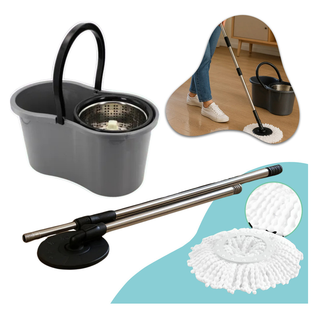Mop Giratório Inox 360o Com Balde Centrífuga 1,2m - 9 Litros