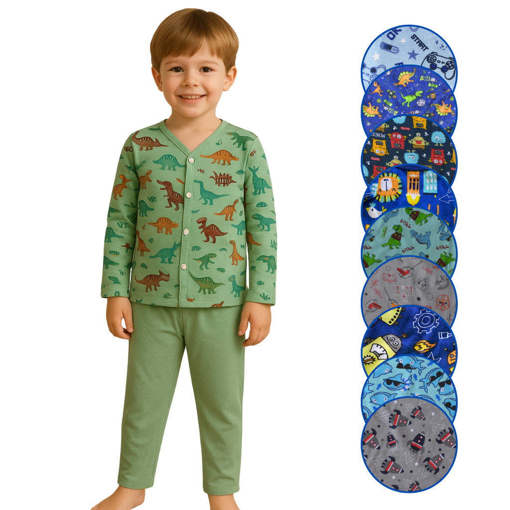 Pijama Infantil Masculino com Manga Longa e Calça – Conjunto para Bebê com Botão 100% Algodão em Oferta na Shopee