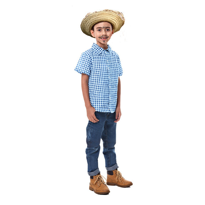 Fantasia Caipirinha Infantil Camisa Xadrez Masculina Manga Curta Blusa Quadriculada Caipira Menino Festa Junina São João