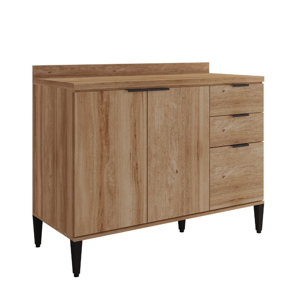 Balcão de Cozinha Miami 1200mm 2 Portas 3 Gavetas Com Tampo Carraro Freijó em Oferta na Shopee