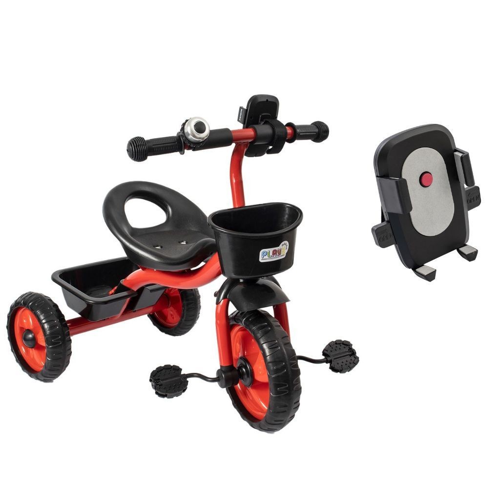 Triciclo Infantil Vermelho 3 Rodas Motoca Cesta Buzina com Suporte para Celular - PlayDuc