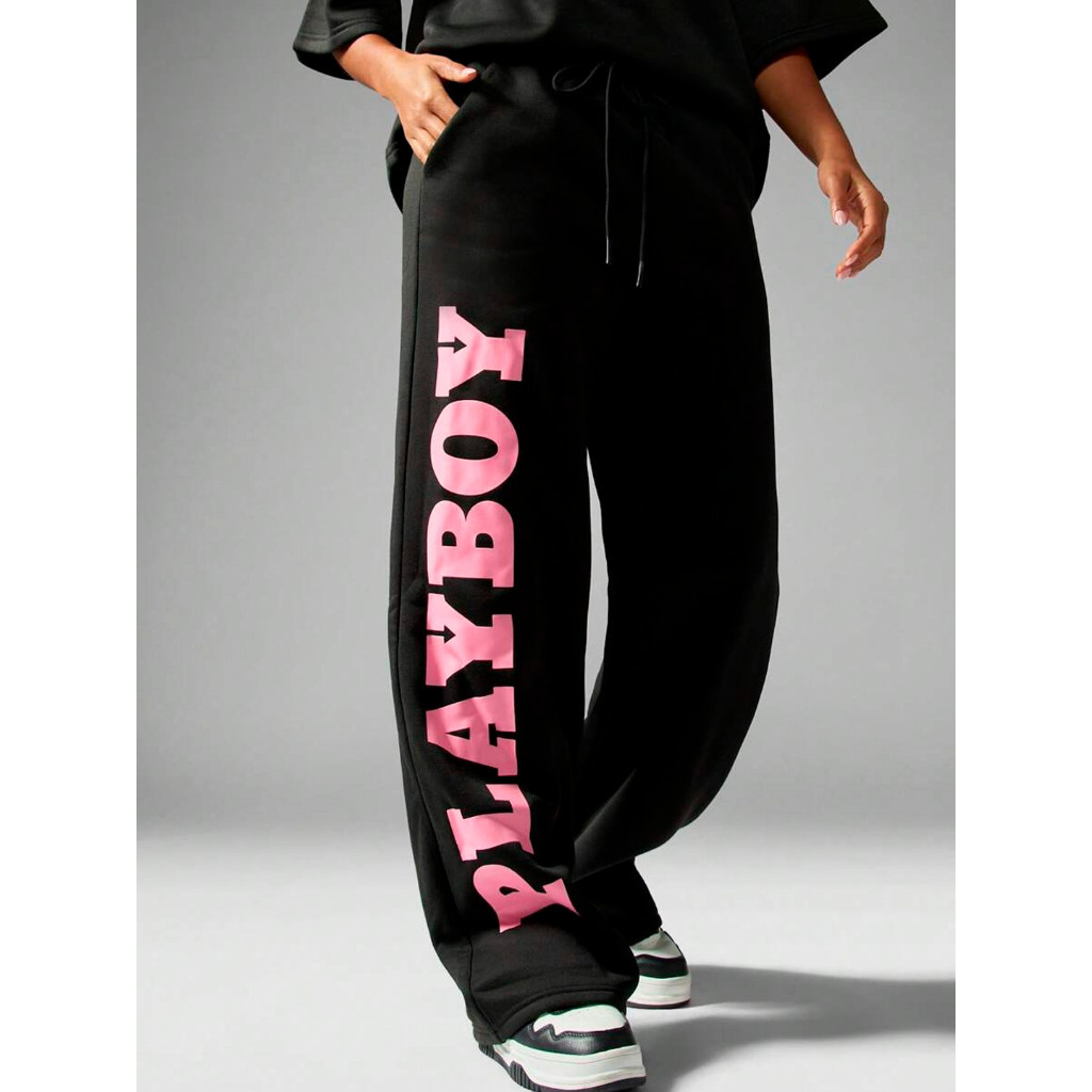 Calça De Moletom Reta Feminina Playboy 100% Algodão