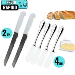 Kit 2 Faca De Pao 4 Espatula De Manteiga Em Aço Inox Para Padarias Casas Restaurantes Corte Perfeito