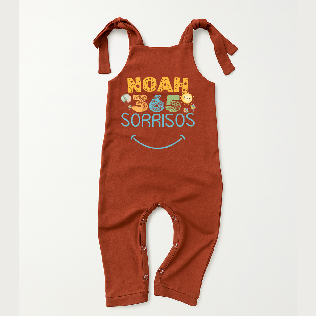 Jardineira Longa Estampada Algodão Bebê Minimalista Boho Sol 365 Sorrisos Personalizada Com Nome