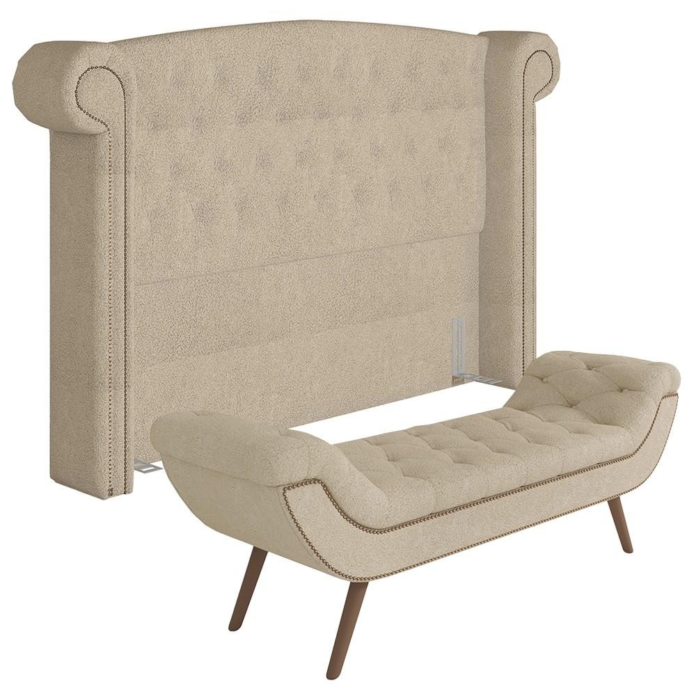 Cabeceira Cama Box Queen 160cm Provença e Recamier Veneto Z37 Boucle Bege - Mpozenato