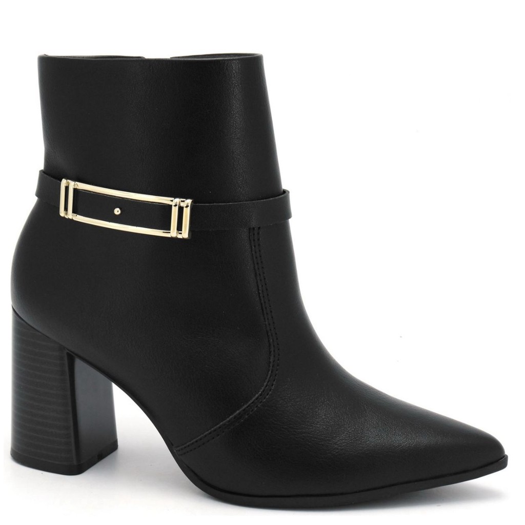 Bota Feminina Ramarim Bico Fino Detalhe Dourado Ziper Salto Geométrico Elegante em Oferta na Shopee