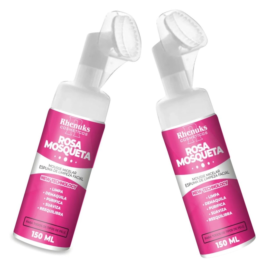 Kit 2 Mousse Micelar Espuma Limpeza Facial Rosa Mosqueta