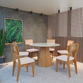 Conjunto Sala de Jantar Mesa Lisboa Base Hexagonal com 6 Cadeiras Tela Sintética Freijó/Off White/Césare Claro Bouclé em Oferta na Shopee