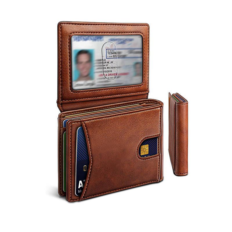 Carteira masculina ultrafina Multi-Slot rfid escova Anti-roubo na moda diário Commuter couro titular do cartão