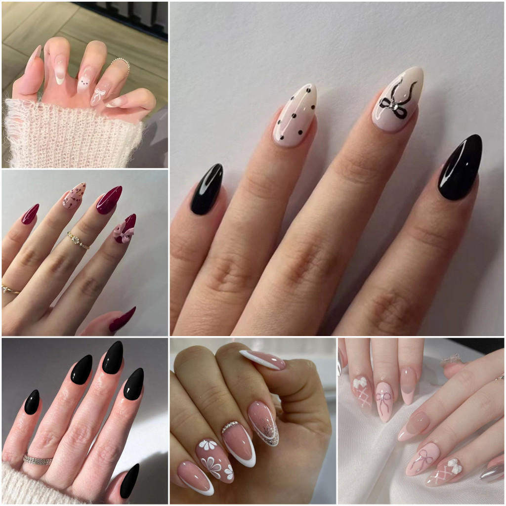 Unhas Falsas Em Forma De Amêndoa Com Cola Adesiva Para