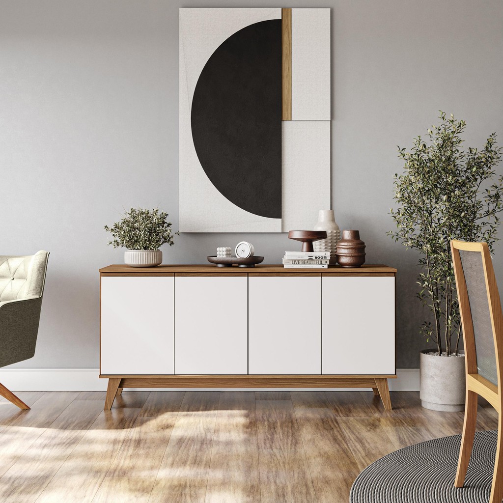 Aparador Kappesberg 4 Portas Canela/Branco 156cm em Oferta na Shopee