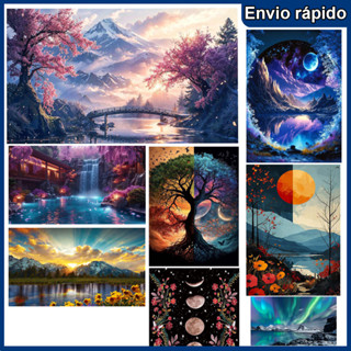 5d Pintura Com Diamante Cenário Natural Furadeira Redonda Bordado Decoração De Sala De Estar Pinturas Decorativas Arte em Oferta na Shopee