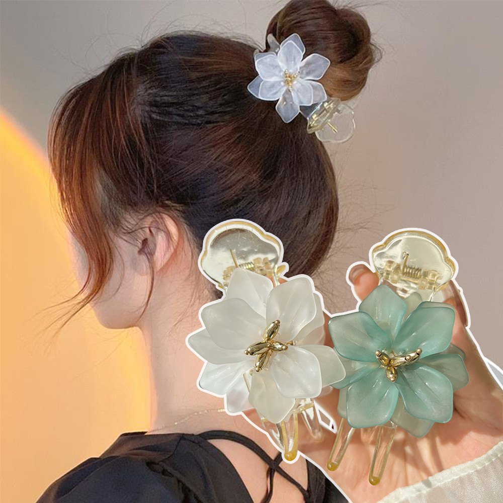 Moda flor acrílico grampo de cabelo feminino doce alto rabo de cavalo grampo de cabelo Bun ferramenta estilo grampo de c