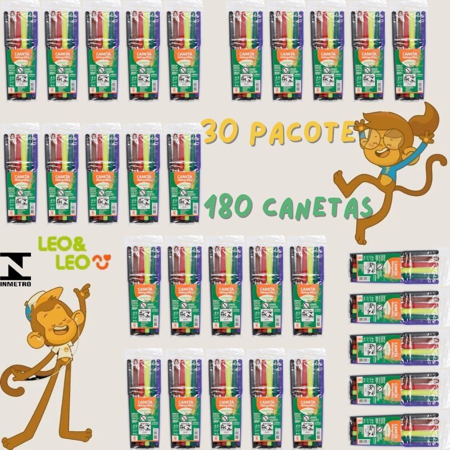 30 Pacotes 180 Canetas Hidrocor 6 Cores Canetinha Hidrográfica Escolar Arte Material Escolar Pintura em Oferta na Shopee