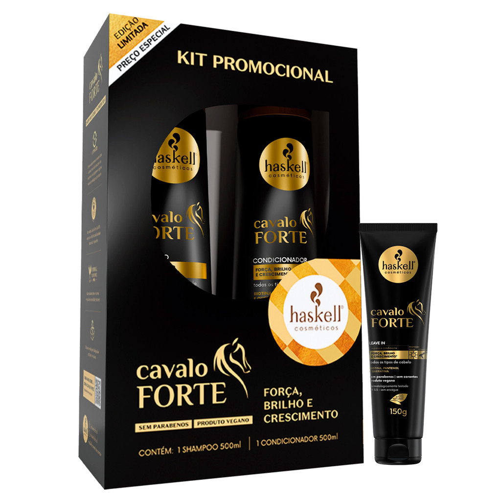 Kit Haskell Cavalo Forte Shampoo Cond 500ml Leave-in