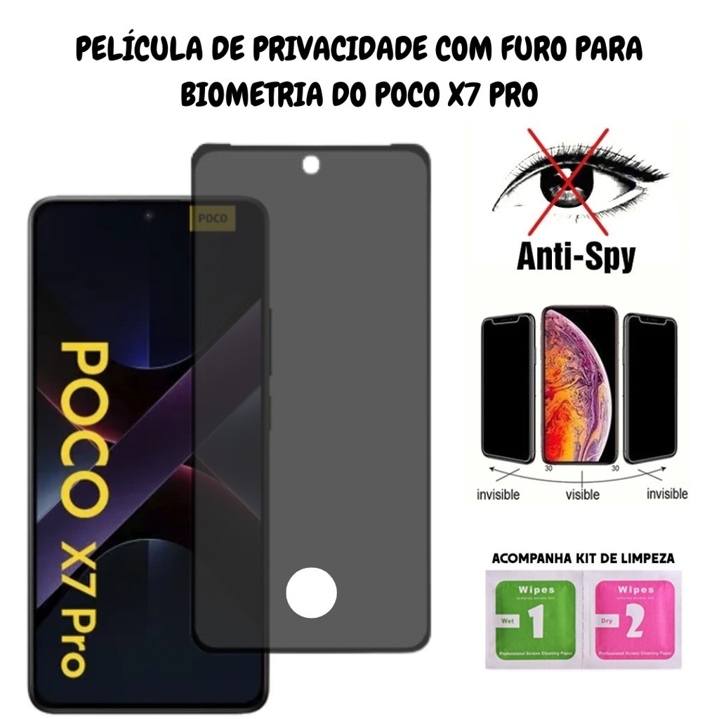 Película de Privacidade Para Xiaomi Poco X7 Pro Com Furo Para Biometria