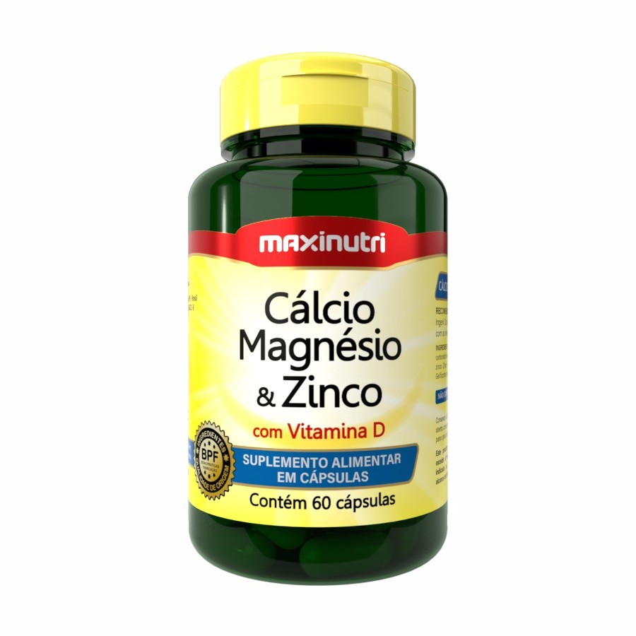 Cálcio Magnésio Zinco Com Vitamina D 60 Cápsulas - Maxinutri