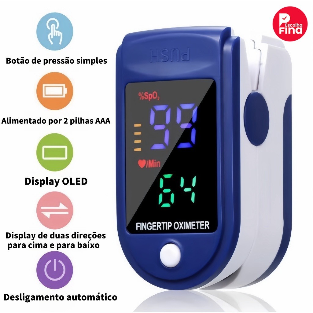 KIT2 Oxímetro de Dedo Digital - Monitor de Oxigênio no Sangue e Frequência Cardíaca