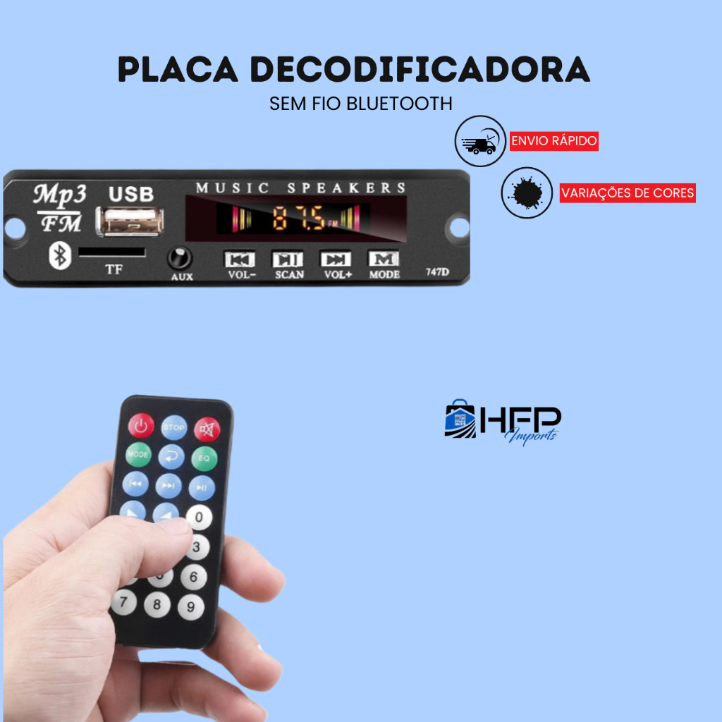 Placa Decodificadora Sem Fio Bluetooth 5.0 DC 5V 12V MP3 WMA Módulo De Áudio USB TF Rádio