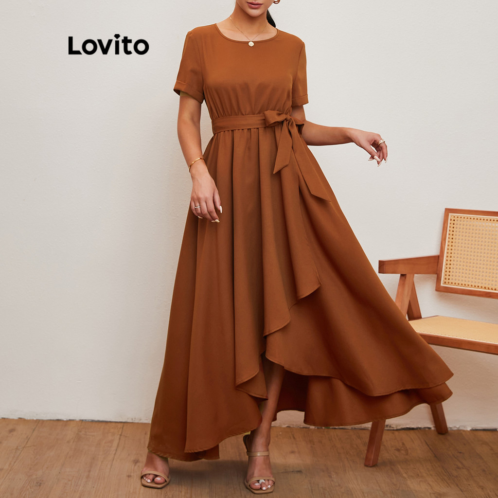 Lovito Vestido De Baile Simples Feminino Com Gola Redonda L20D032 (Brown) em Oferta na Shopee