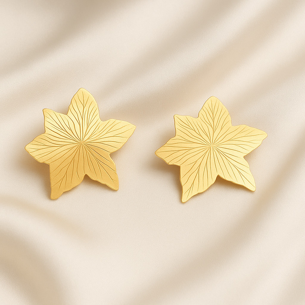 Brinco Feminino Chapa Folha Natural Texturizada Folheado a Ouro 18k