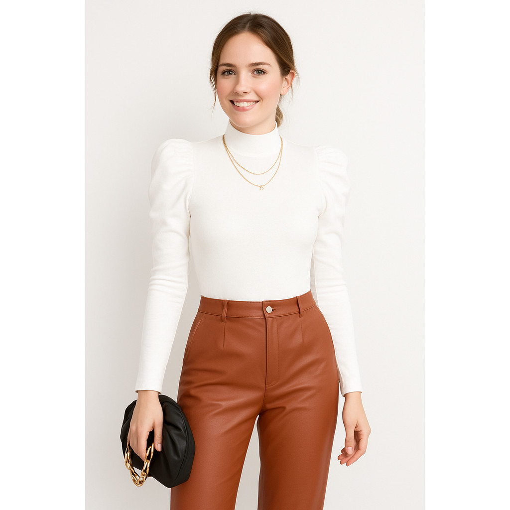 blusa feminina lisa moderna gola alta manga longa princesa blogueira