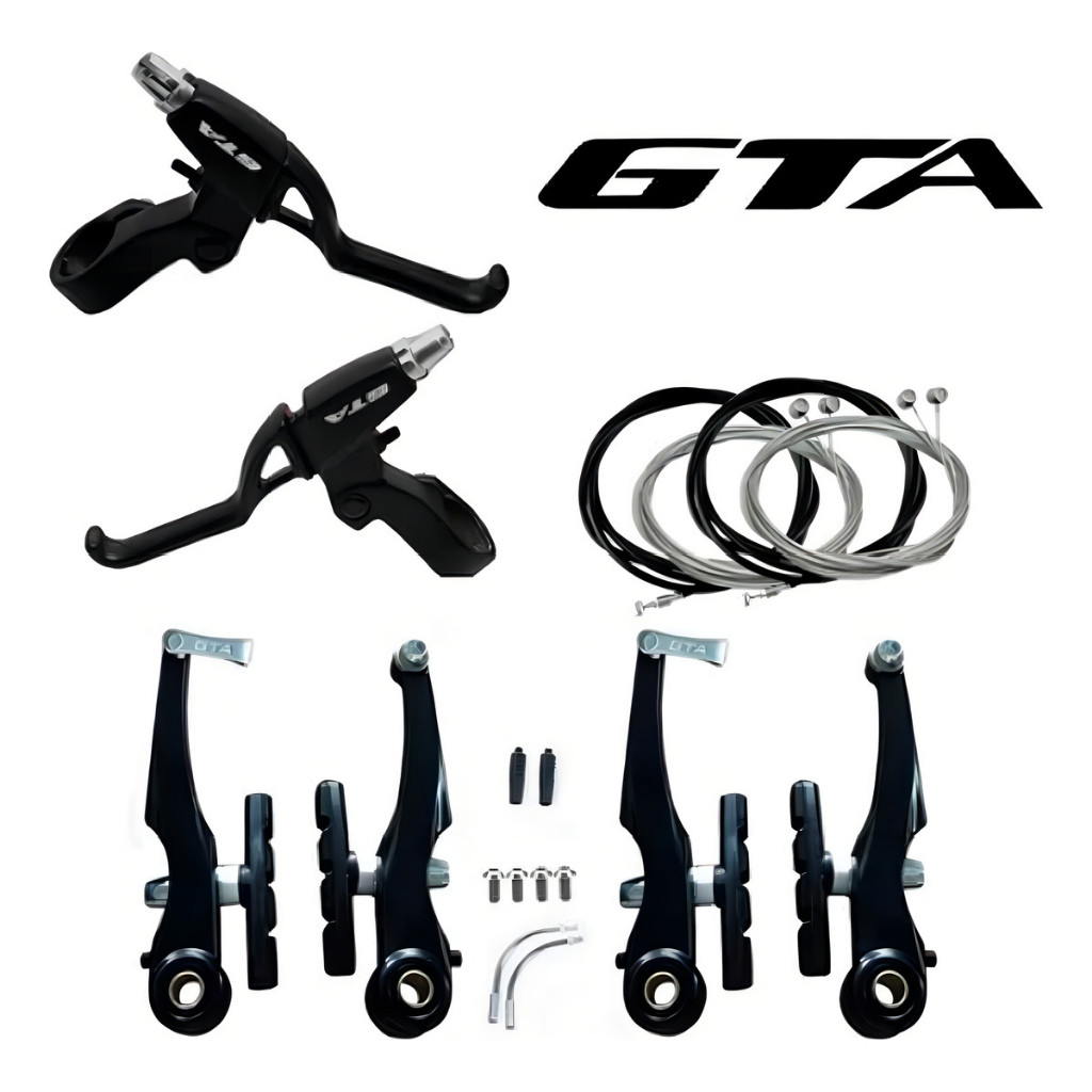 Kit Freio V-brake Para Bicicleta Bike Com Manete Alumínio E Cabos Completo GTA em Oferta na Shopee