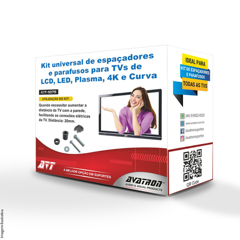 KIT UNIVERSAL DE PARAFUSOS E ESPAÇADORES PARA TV E MONITOR