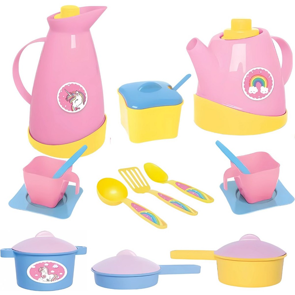 Brinquedo Kit Unika Café e Panelas Unicónio16 Peças 1501 - Samba Toys