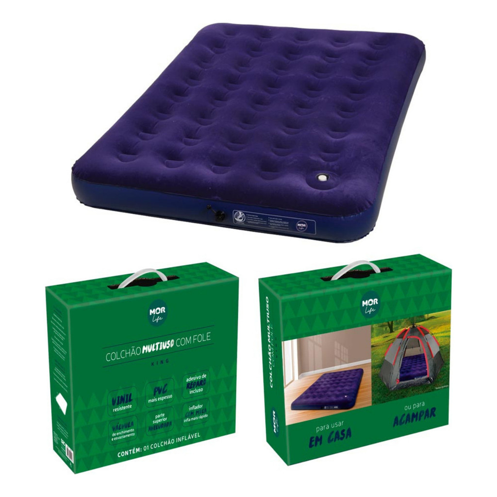 2 Colchões Inflável Casal Mor C/ Bomba Embutido Kit Reparo Cor Azul-marinho em Oferta na Shopee