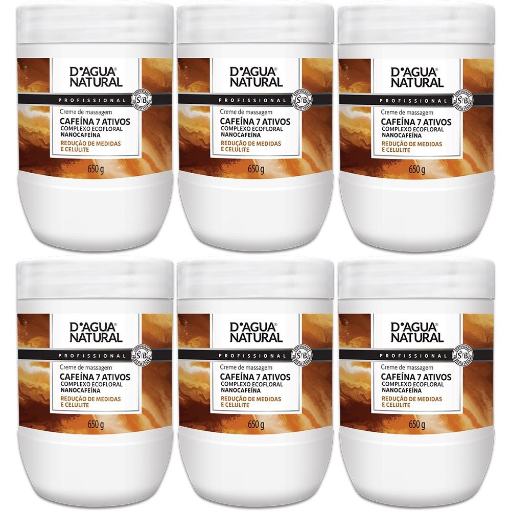 Imagem Kit 6 Potes Creme De Massagem Corporal Dagua Natural Cafeína 7 Ativos 650g Reduz Medidas e Celulite