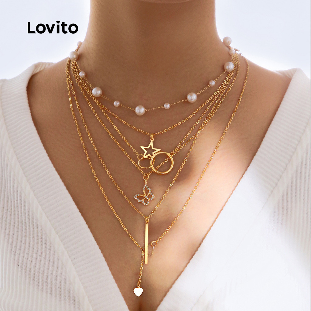 Lovito Casual Simples Coração Todas As Estações Colares Para Mulheres LFA82162 - Fashion Accessories