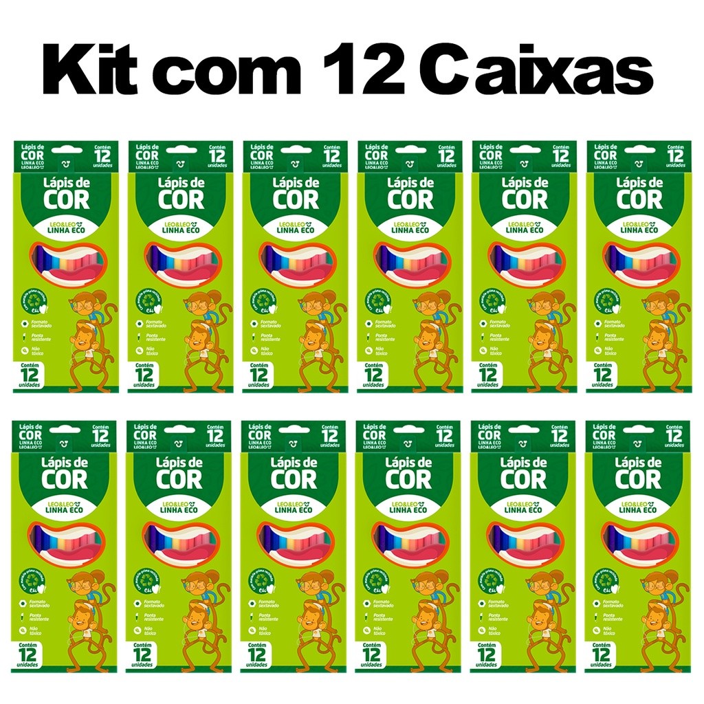 Kit 12 Caixa De Lápis De Cor Grande Com 12 Unidades Lapis de cor Escolar