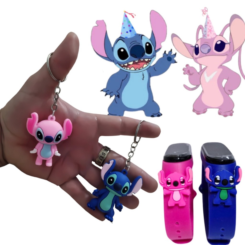 Relógio Infantil Stitch Digital + Chaveiro  Disney Prova De água Led azul