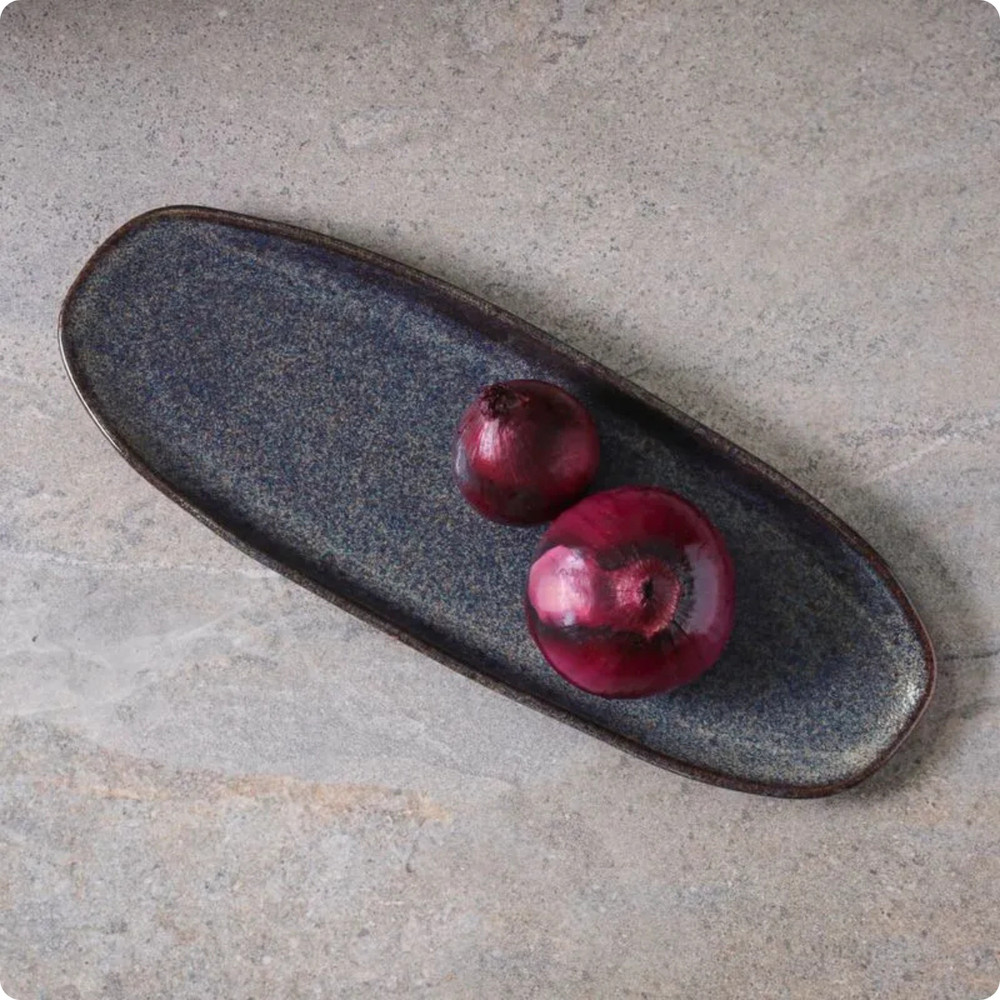 Travessa Oval Rasa Grande Orgânico Titanium Azul Porto Brasil — imagem 2 de 2