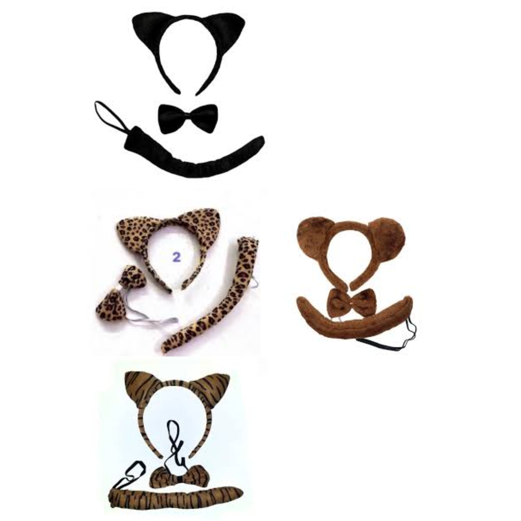 Kit Gato Tiara Rabinho e Gravata Fantasia de Gato Onça tigre e Urso para Festas e Carnaval halloween em Oferta na Shopee