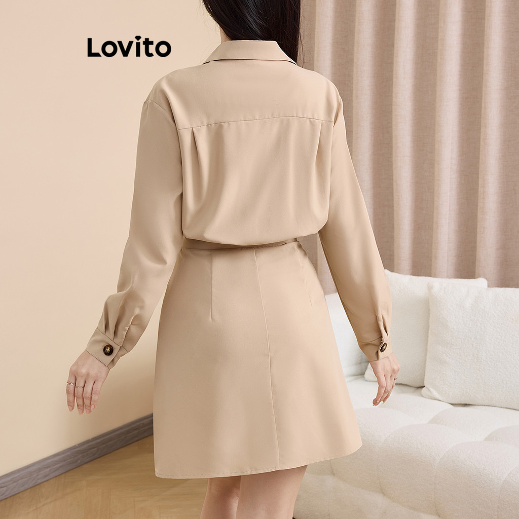 (Trendy) Lovito Vestido elegante de botões simples para mulheres L109MD366 - Women Clothes