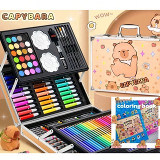 Maleta De Pintura Capivara Infantil Kit Artes 144 pçs Escola Férias Papelaria Criança c/sem coloring book